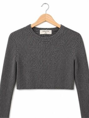 Babaton Aritzia Nathaniel Sweater XS Grey Wool Linen Ribbed Cropped